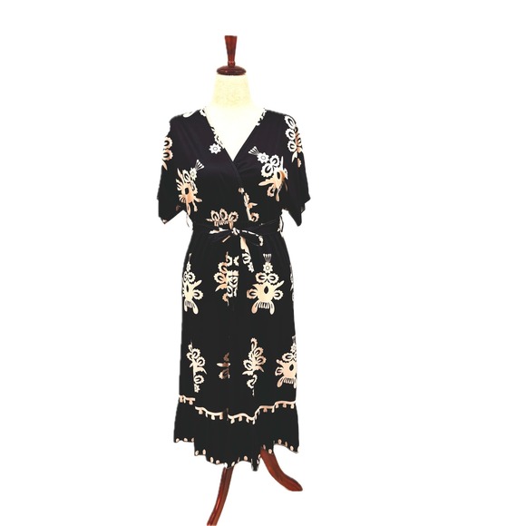 Dresses & Skirts - Fashion Navy & White Pull Over Dress Womens V-Neck Belted Ruffled Hem Midi